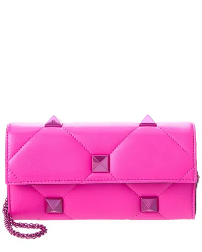 Valentino Garavani Valentino Roman Stud Leather Wallet On Chain In Pink