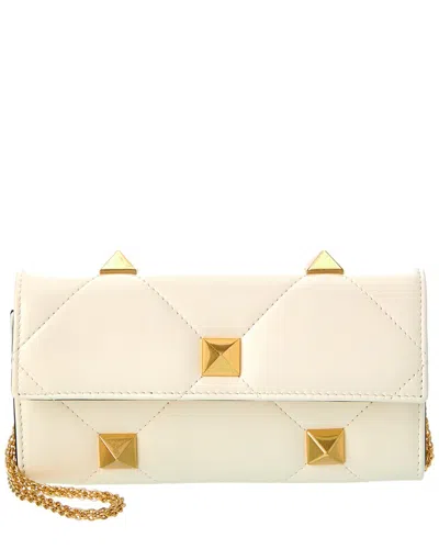Valentino Garavani Valentino Roman Stud Leather Wallet On Chain In White