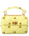 Valentino Roman Stud Medium Leather Shoulder Bag In Yellow
