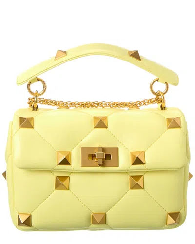 Valentino Garavani Valentino Roman Stud Medium Leather Shoulder Bag In Yellow