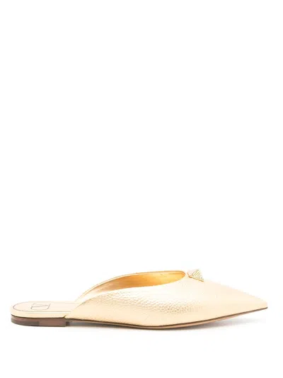 Valentino Garavani Roman Stud Metallic Mules In Gold