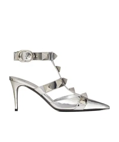 Valentino Garavani Roman Stud Metallic Pumps In White