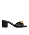 Valentino Leather Mules With Block Heel And Gold Accent In Black
