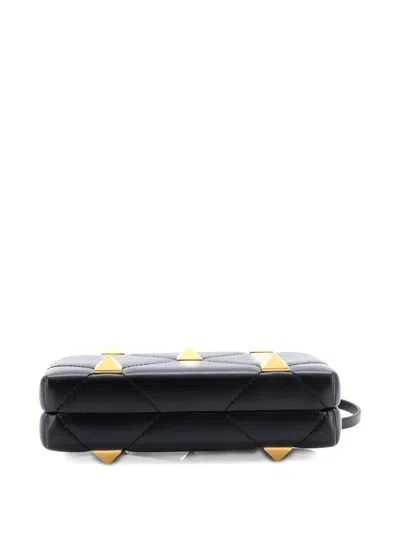 Pre-owned Valentino Garavani Roman Stud Minaudiere Quilted Leather Clutch Bag In Black
