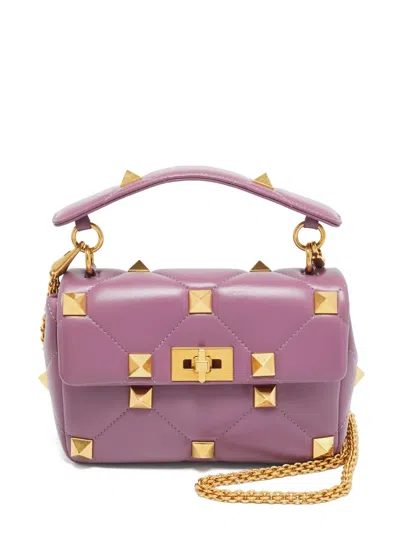 Pre-owned Valentino Garavani Roman Stud Quilted Tote Bag In Purple
