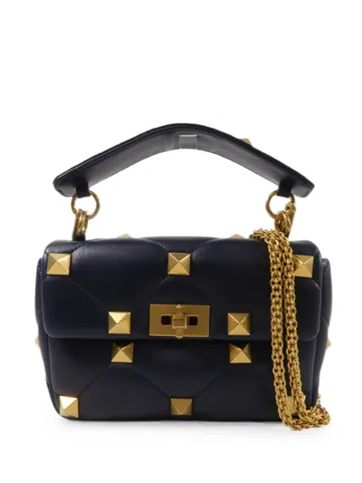 Pre-owned Valentino Garavani Roman Stud Satchel Bag In Blue