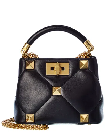 Valentino Garavani Valentino Roman Stud The Handle Mini Leather Shoulder Bag In Black