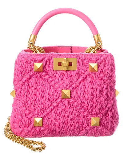 Valentino Garavani Valentino Roman Stud The Handle Small Wool Shoulder Bag In Pink