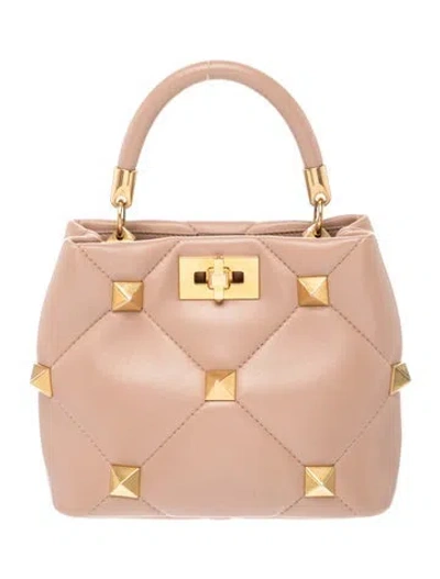 Pre-owned Valentino Garavani Roman Stud Top Handle Bag In Neutral