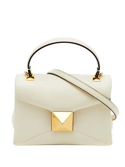 Pre-owned Valentino Garavani Roman Stud Top Tote Bag In Neutrals