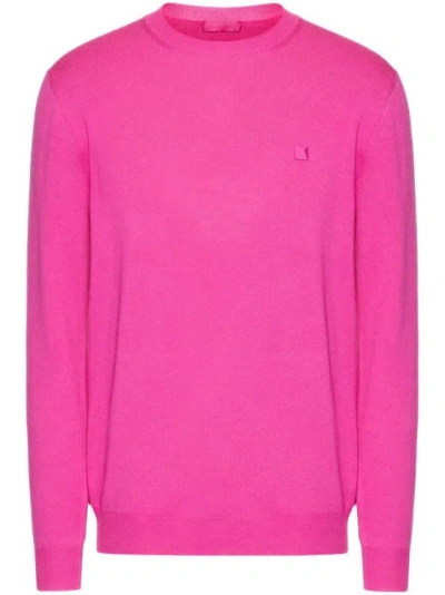 Valentino Roman Stud Virgin Wool Jumper In Pink