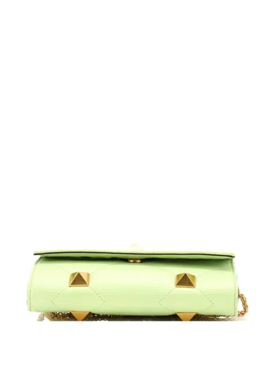 Pre-owned Valentino Garavani Roman Stud Wallet On Chain Quilted Leather Crossbody Bag In Green