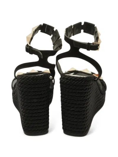 Pre-owned Valentino Garavani Roman Stud Wedge Espadrilles In Black