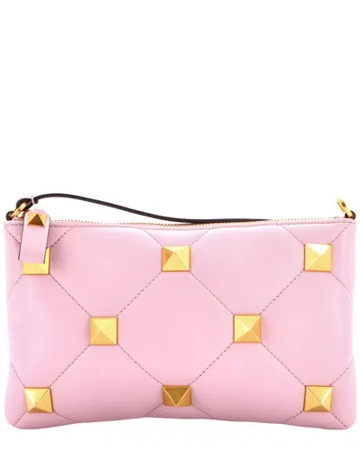 Valentino Garavani Valentino Roman Stud Zip Pochette Quilted Mini (authentic Pre-loved) In Pink