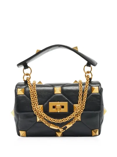 Pre-owned Valentino Garavani Roman Stud-embellished Shoulder Bag In Black