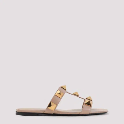 Valentino Garavani Women Pink Leather Roman Stud Slide Sandals In Multi