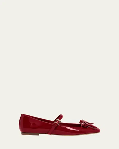 Valentino Garavani Romance Patent Bow Mary Jane Ballerina Flats In Rosso