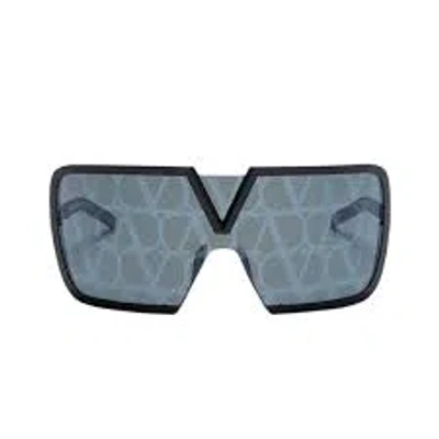 Valentino Romask Dark Grey/black Flash Mirror Monogram Pattern Shield Unisex Sunglasses Vls-120 D 14 In Gray