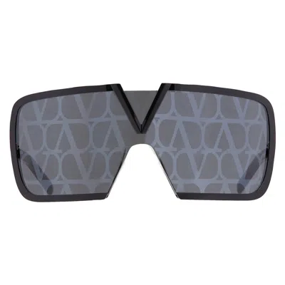 Valentino Romask Dark Grey/black Flash Mirror Monogram Pattern Shield Unisex Sunglasses Vls-120 D 146