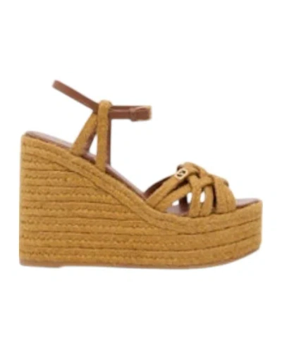 Valentino Garavani 120 Leather-trimmed Logo-embellished Raffia Espadrille Wedge Sandals In Brown