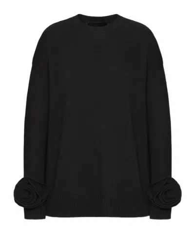 VALENTINO VALENTINO ROSE EMBELLISHED CREWNECK JUMPER