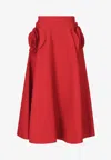 Valentino Appliquéd Wool And Silk-blend Crepe Midi Skirt In Red