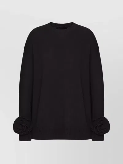 VALENTINO ROSE APPLIQUÉ CREWNECK FLORAL EMBELLISHMENTS