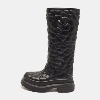 Pre-owned Valentino Garavani Rose Atelier Size 39 Black Rubber Knee Length Boots