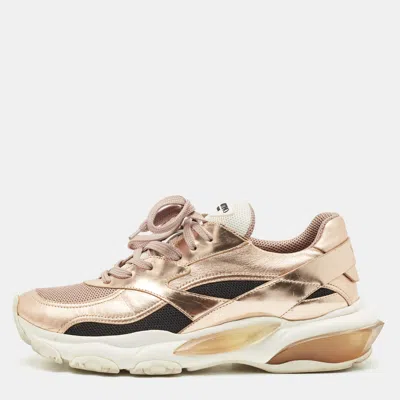 Pre-owned Valentino Garavani Rose Gold Leather And Mesh Bounce Sneakers Size 40