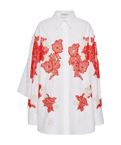 Valentino Rose Lace Embroidery Shirt In White