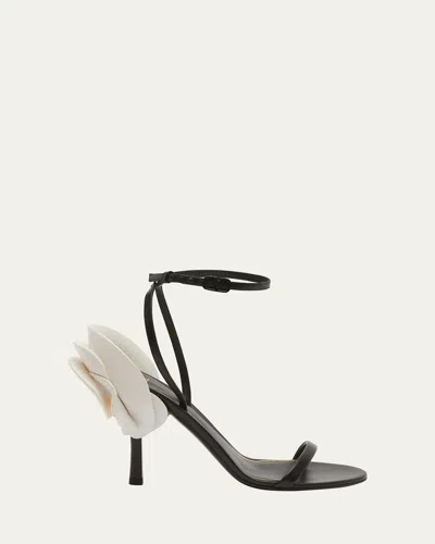 Valentino Rose Leather Ankle-strap Sandals In K97 Nero Bianco N