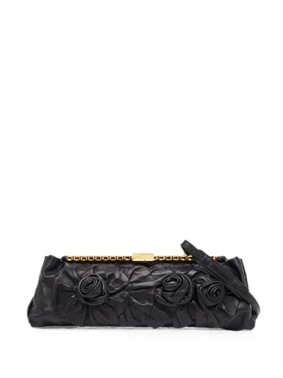 Pre-owned Valentino Garavani Rose Pouch Clutch Bag In Black