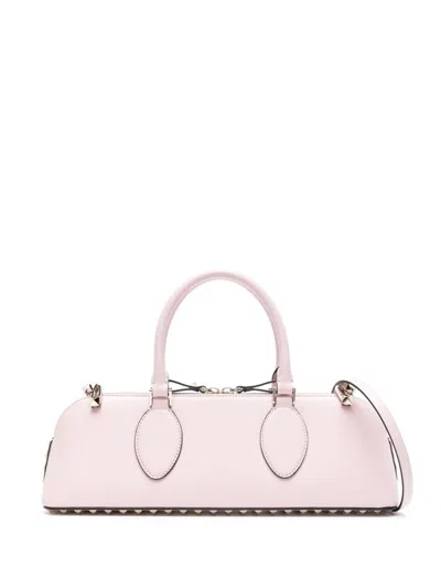 Valentino Garavani Black Leather Rockstud Duffle Handbag For Women In Pink