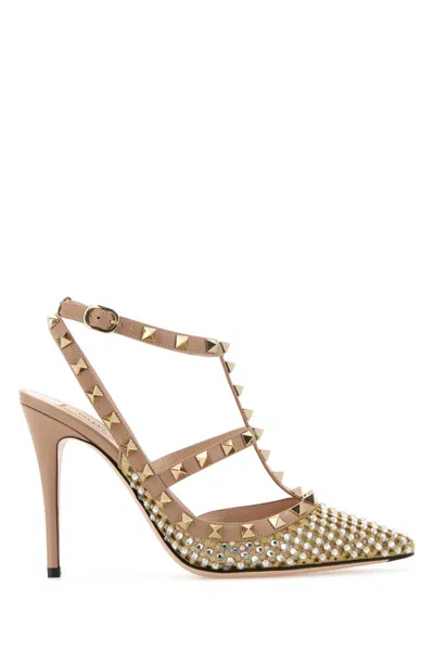 Valentino Garavani Rose Rockstud Heels In Brown