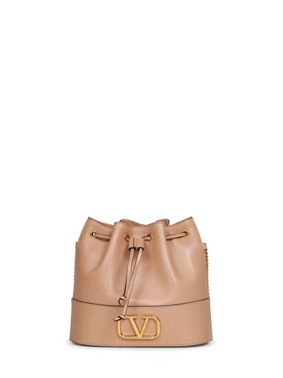 Valentino Garavani Rose Sand Vlogo Signature Mini Bucket Bag