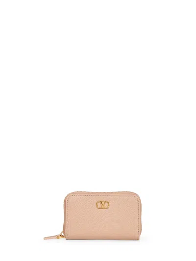 Valentino Garavani Rose Sand Vlogo Signature Mini Wallet