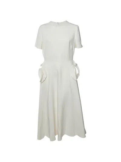 Pre-owned Valentino Rose-appliqué Midi Dress In Neutrals