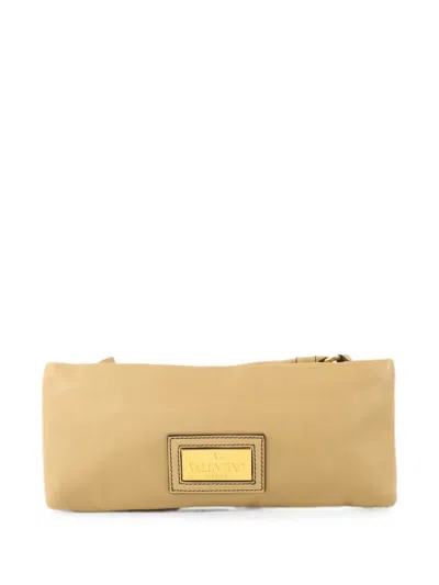 Pre-owned Valentino Garavani Rose-detail Leather Clutch Bag In Neutrals