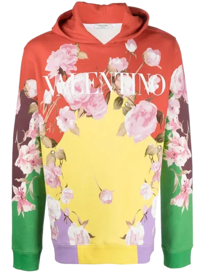 Valentino Rose-print Colour-block Hoodie In Multi
