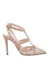 Valentino Rockstud 100 Lace And Leather Pumps In Neutral