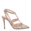 Valentino Rockstud 100 Lace And Leather Pumps In Pink