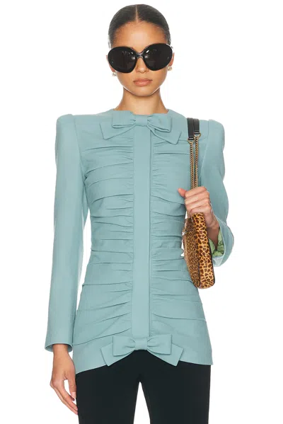 Valentino Ruched Bow-embellished Bodycon Mini Dress In Green