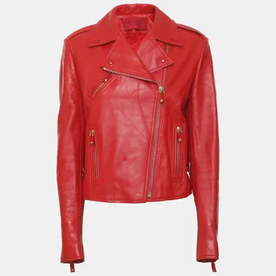 Pre-owned Valentino Rouge Absolute Leather Biker Jacket M In Red