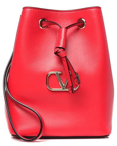 Valentino Garavani Valentino Rouge Nappa Leather Mini Vlogo Bucket Bag (authentic Pre-loved)