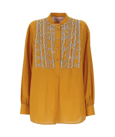 Valentino Ochre Yellow Shirt With Beads And Lace