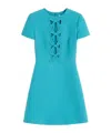 Valentino Bow Cutout Short-sleeve Crepe Mini Dress In Blue