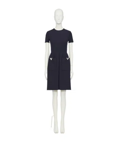 Valentino Round Collar V-label Dress In Black