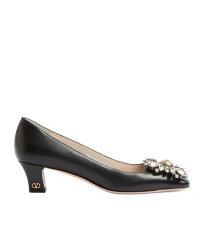 Valentino Garavani Preshoes Kidskin Pumps With Crystals 45mm Woman Black/silver 40 In Noir/argent