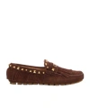 Valentino Garavani Driver Fastaway Loafer With Fringes And Decorative Studs In Brown