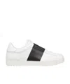 Valentino Navy Blue Leather Open Sneakers With Black Band In White
